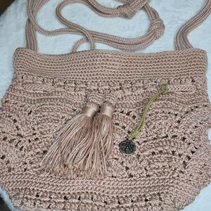 Elegant Crochet Shoulder Bag in Pink